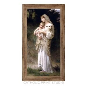 即時ダウンロード L’Innocence ヴィンテージ マリア イエスと子羊の絵画 | 印刷可能 | 5 サイズ | Catholic Prints Studio ID123
