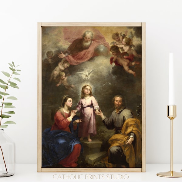 INSTANT DOWNLOAD Holy Family and Holy Trinity Painting | Vintage | PRINTABLE | 5 Sizes | Catholic Prints Studio ID139 | Catholic Decor