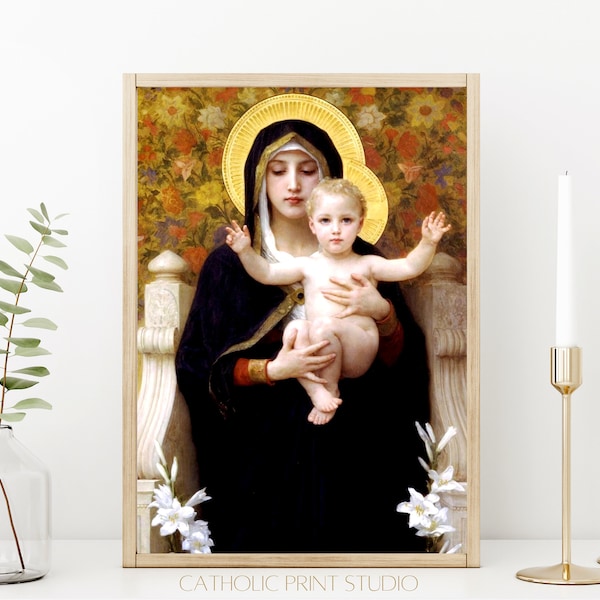 INSTANT DOWNLOAD Madonna of the Lilies Mary & Jesus Vintage Painting | PRINTABLE | 8x12” and 4x6” | Catholic Prints Studio ID209