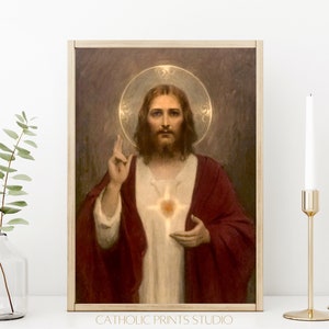 DOWNLOAD INSTANTÂNEO Pintura do Sagrado Coração de Jesus por Charles Chambers | IMPRIMÍVEL | Vintage | 3 tamanhos | Catholic Prints Studio ID134