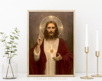 INSTANT DOWNLOAD Sacred Heart of Jesus Painting by Charles Chambers | PRINTABLE | Vintage | 3 Sizes | Catholic Prints Studio ID134