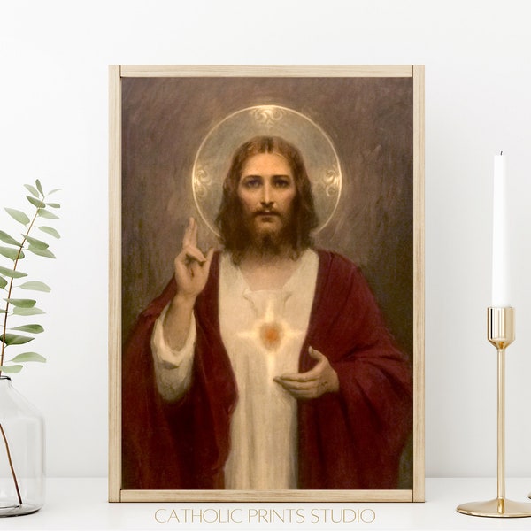 INSTANT DOWNLOAD Sacred Heart of Jesus Painting by Charles Chambers | PRINTABLE | Vintage | 3 Sizes | Catholic Prints Studio ID134