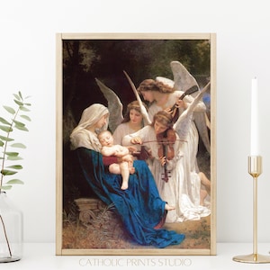 INSTANT DOWNLOAD Lied van de engelen Maria en Jezus met engelen Vintage schilderij | AFDRUKBAAR | 4 Maten | Katholieke Prints Studio ID122