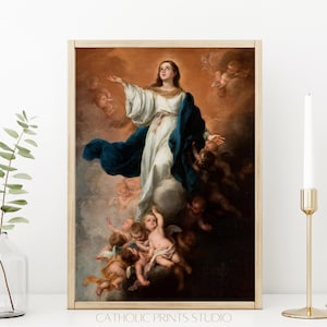 INSTANT DOWNLOAD De Hemelvaart van Maria Vintage schilderij | AFDRUKBAAR | 5 Maten | Katholieke Prints Studio ID129