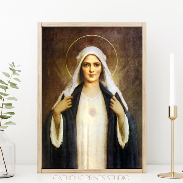 INSTANT DOWNLOAD Immaculate Heart of Mary Painting by Charles Chambers | PRINTABLE | Vintage | 3 Sizes | Catholic Prints Studio ID216