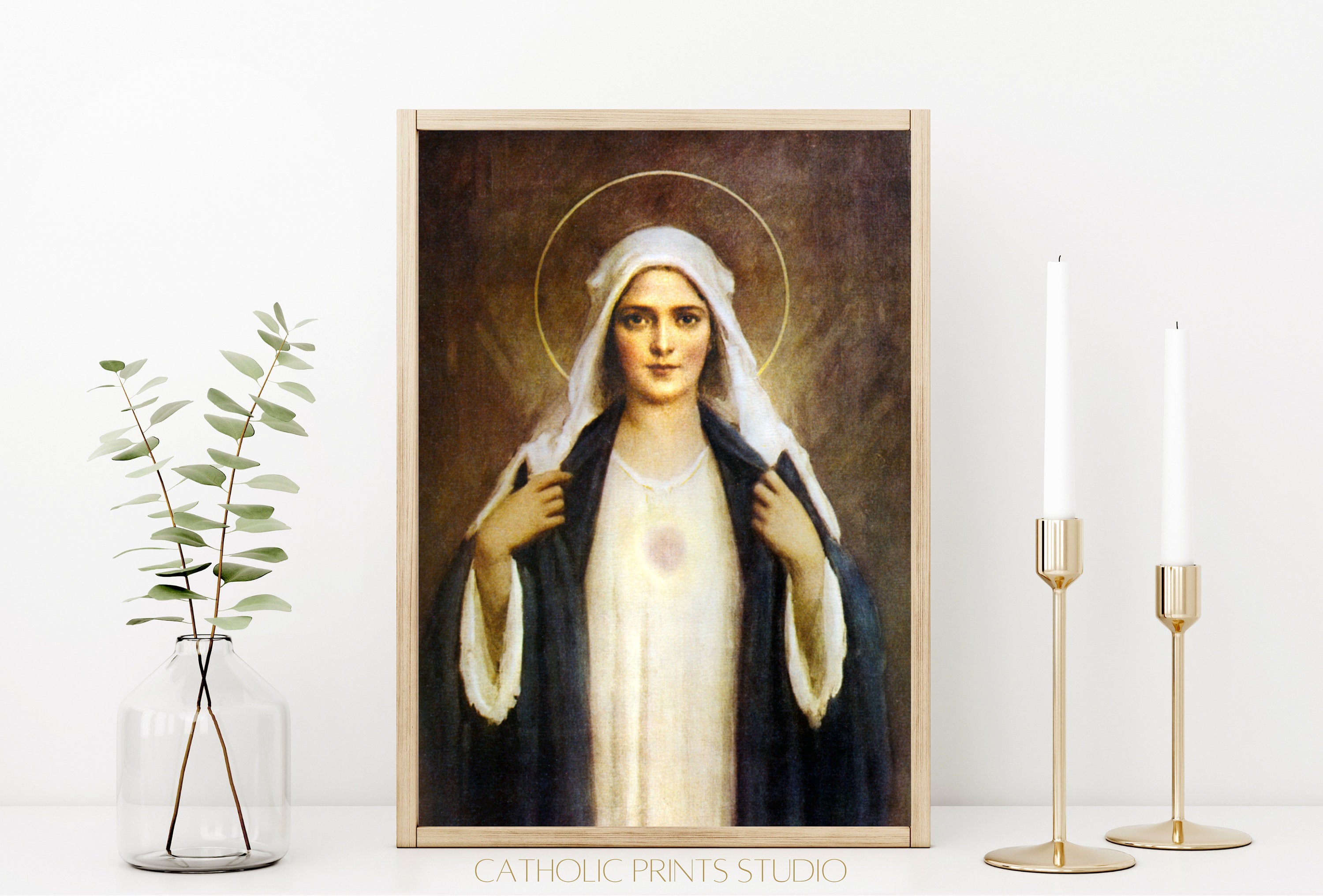 Sacred Heart of Jesus, Immaculate Heart of Mary and Chaste Heart of St.  Joseph Printable Image, Hearts of the Holy Family Catholic Print Art 