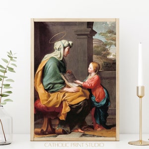 Saint Anne Teaching Virgin Mary Vintage Painting (Digital Download)