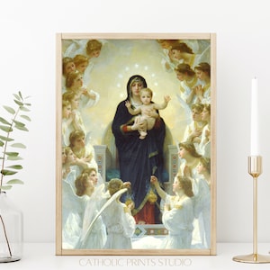 INSTANT DOWNLOAD The Virgin Mary with Angels Vintage Painting | PRINTABLE | 3 Sizes | Catholic Prints Studio ID109