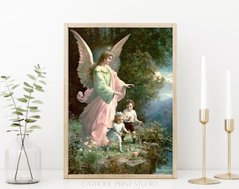 Guardian Angel Vintage Painting: Catholic Children's Decor (Digital Download)