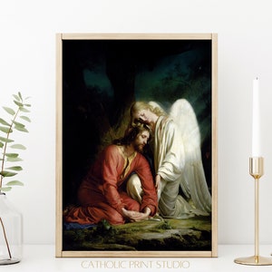 INSTANT DOWNLOAD Agony in the Garden Lent Decor | Jesus Comforted by an Angel Painting | PRINTABLE | Vintage Catholic Art | 4 Sizes | ID135
