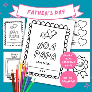 No 1 Papa Father's Day Colouring Pages for Kids, DIY Gift From the Kids, Fill in the Blanks, Number One Papa Printable PDF Download