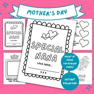 Páginas para colorear para el Día de la Madre, un regalo especial para la abuela. Imprime en casa. Descarga PDF instantánea.