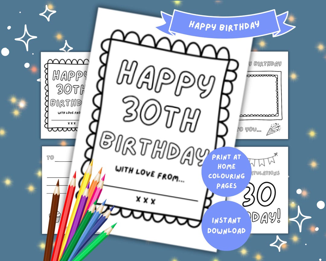 30th Colouring Happy 30th Birthday Colouring Pages for Kids Thirtieth Celebration ...