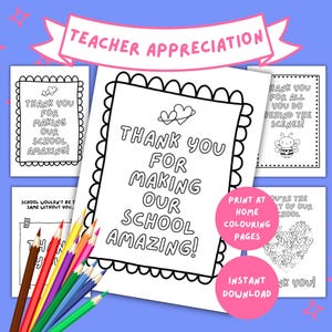 Hojas para colorear de agradecimiento para el personal escolar / Regalo de agradecimiento para la administración y el personal escolar / Tarjeta de agradecimiento para el personal escolar / PDF imprimible