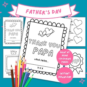 Thank You Papa Father’s Day Colouring Pages – Printable Kids Gift | Papa Gift PDF | Cute Fill-in-the-Blank Keepsake | DIY Gift for Papa