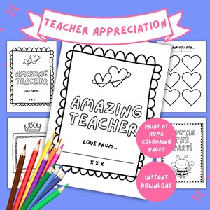 Páginas para colorear para profesores / Regalo de agradecimiento para profesores / Tarjeta de agradecimiento para profesores / Recuerdo de fin de curso para profesores / PDF imprimible