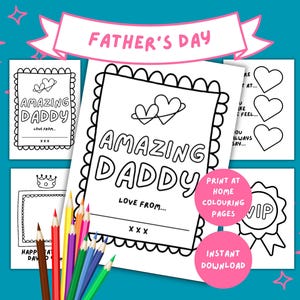 Páginas para colorir incríveis para o Dia dos Pais, presente exclusivo das crianças, Feliz Dia dos Pais para preencher, presente DIY para o papai, arquivo PDF