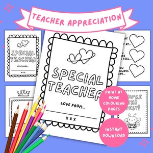Coloriages spéciaux pour enseignants | Cadeau de remerciement pour enseignant | Merci l'insertion de carte de professeur | Souvenir de fin d'année pour les enseignants | PDF imprimable