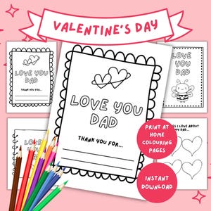 Love You Dad Valentijnskleurplaten voor kinderen | Uniek vadercadeau | Aandenken voor papa | Kaartinsteekkaart voor papa | Thuis afdrukken Afdrukbare pdf