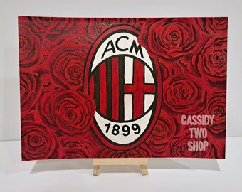 AC Mailand Fußball / Fußball Rose Blumen Abzeichen Original Gemälde