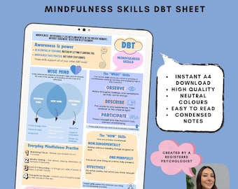 Foglio riassuntivo delle abilità di consapevolezza DBT: PDF stampabile per la riduzione dello stress