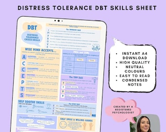 DBT Distress Tolerance Cheat Sheet: Printable Coping Skills PDF