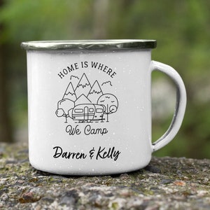 Caravan Home is Where We Camp Personalised Enamel Mug