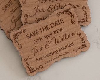 Rustikaler Rechteck Save the Date Kühlschrankmagnet aus Holz