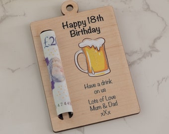 Personalised Happy Birthday Beer Wooden Money Voucher Holder Gift Card