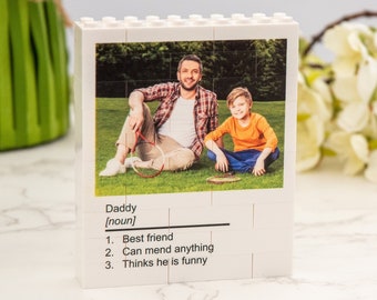 Personalised LEGO® Father's Day Photo Block and Noun Text made from, genuine LEGO® Bricks, fathers day, gift for her, gift for him