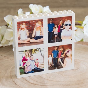 Personalised Square  Photo Block with 4 pictures made from, LEGO® Bricks, mothers day, gift for her, gift for him