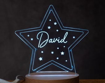 Personalised Star Shaped Night Light, New Baby, 1st Birthday, Christening gift, Nursery Light