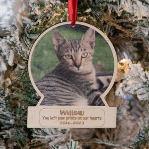 Personalised Pet Memorial Photo Wooden Bauble Snow Globe Style