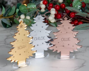 Personalised Mirror Acrylic Christmas Tree Place Name