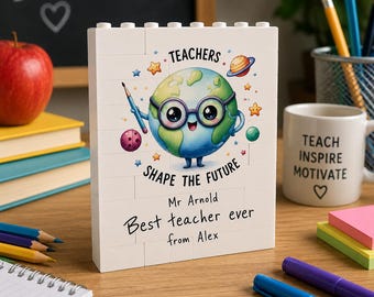 Personalised Teachers Shape The Future LEGO® Teacher Gift | Photo Block & Text |Genuine LEGO® Bricks