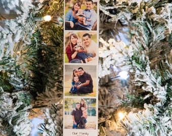 Personalised Four Photo Wooden Bauble Bookmark Style Christmas Tree Decoration