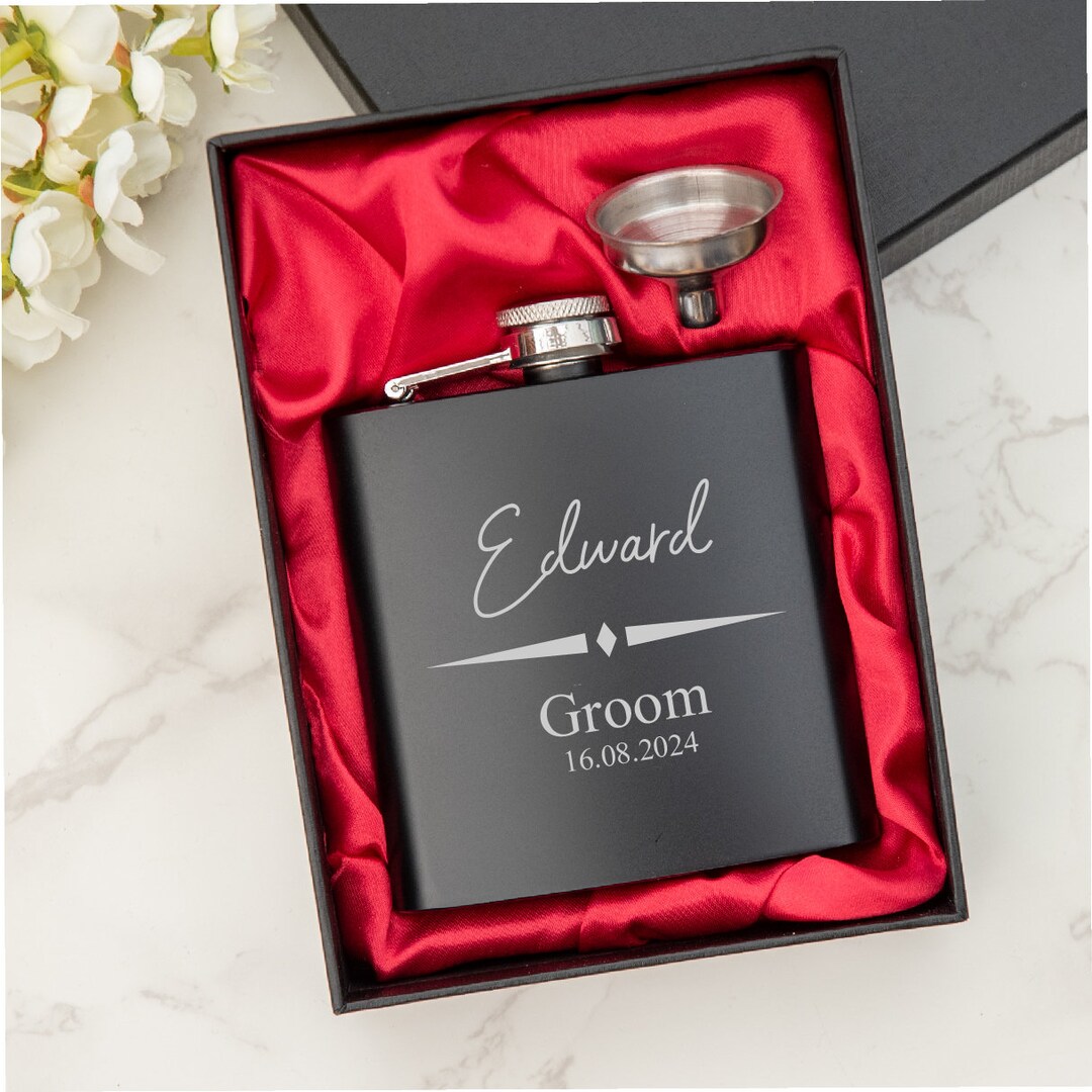 Personalised Hip Flask Engraved Leather - Birthday Wedding Xmas Gift !! - Foto 10