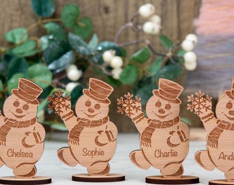 Personalised Wooden Snowman Christmas Table Place Name