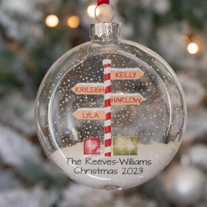 Personalised Stripy North Pole Family Glass Bauble Christmas Tree Ornament image 5