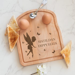 Personalized Fairy Breakfast Board: Engraved Wooden Dippy Egg Tray