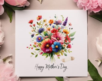 Flower Bouquet Mothers Day Card, Happy Mothers Day Card, Card For Mothers Day, Mum Mothers Day Cards For Her, Mothers Day Card For Grandma