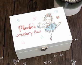Personalisierte Ballerina Kinderschmuckschatulle aus Holz mit Spiegel