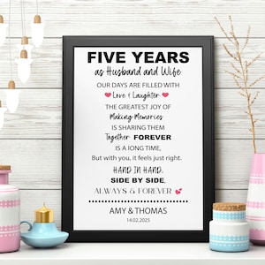 Personalised 5th Anniversary Poster Frame Print