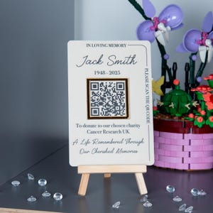 Personalised In Loving Memory QR Code Sign | Funeral Charity Donation Sign | Memorial Table Display