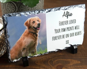 Personalised Pet Loss Natural Rock Slate Custom Photo With Stands