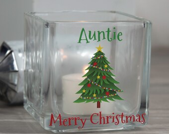 Portavelas de té de cristal de árbol de Navidad personalizado