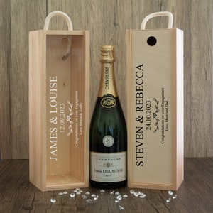 Personalised  Engagement Couples Name and Date Design Wooden  Bottle Box with Clear Acrylic or Wooden Front