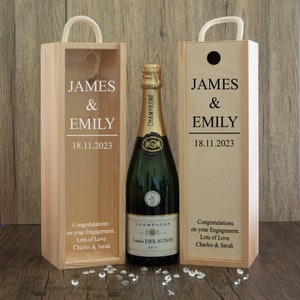 Personalised Engagement Couples Name and Date Design Wooden Bottle Box with Clear Acrylic or Wooden Front