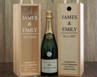 Personalised  Engagement Couples Name and Date Design Wooden  Bottle Box with Clear Acrylic or Wooden Front