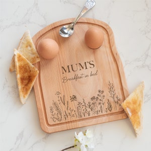 Personalised Wildflower Breakfast Board: Engraved Wooden Dippy Egg Board
